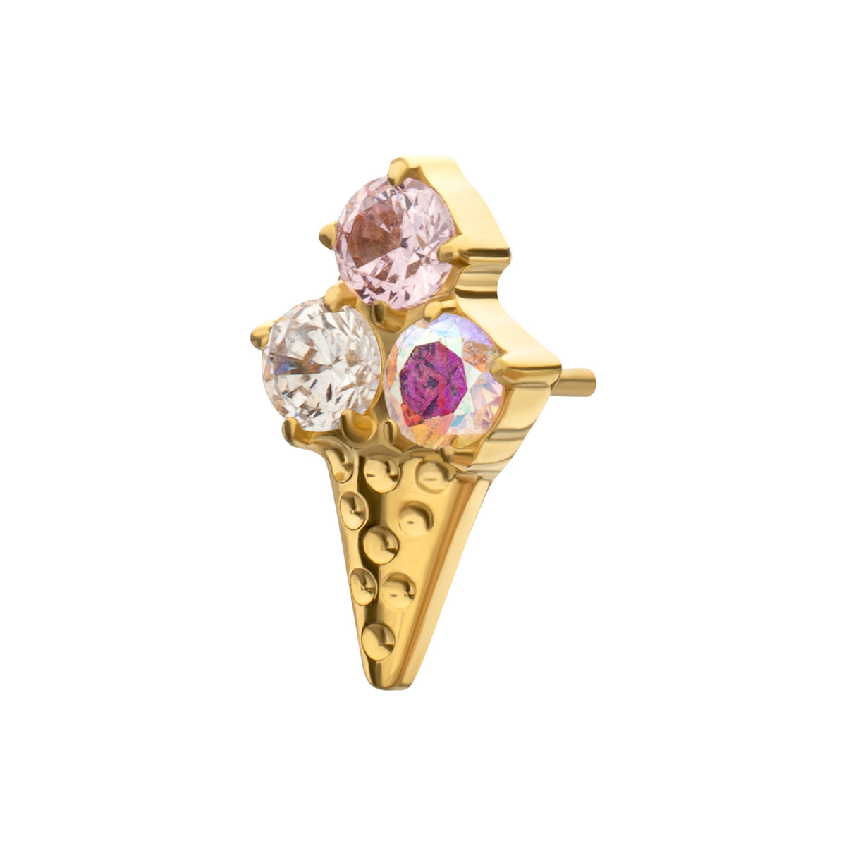 24kt Gold PVD Titanium Threadless Prong Set Multi-Gem Ice Cream with Cone Top