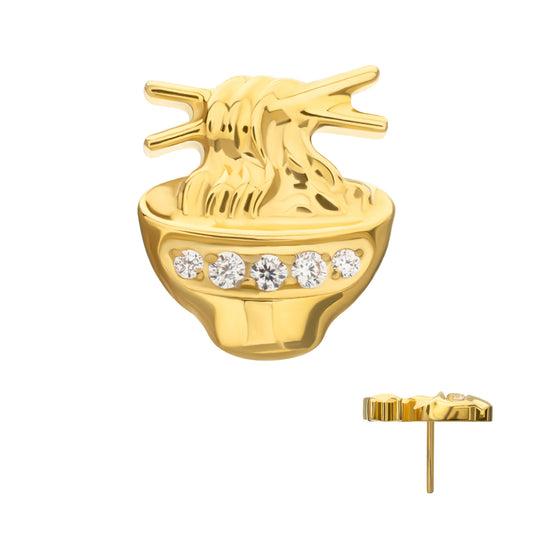 24Kt Gold PVD Titanium Threadless Pave Gem Ramen Top