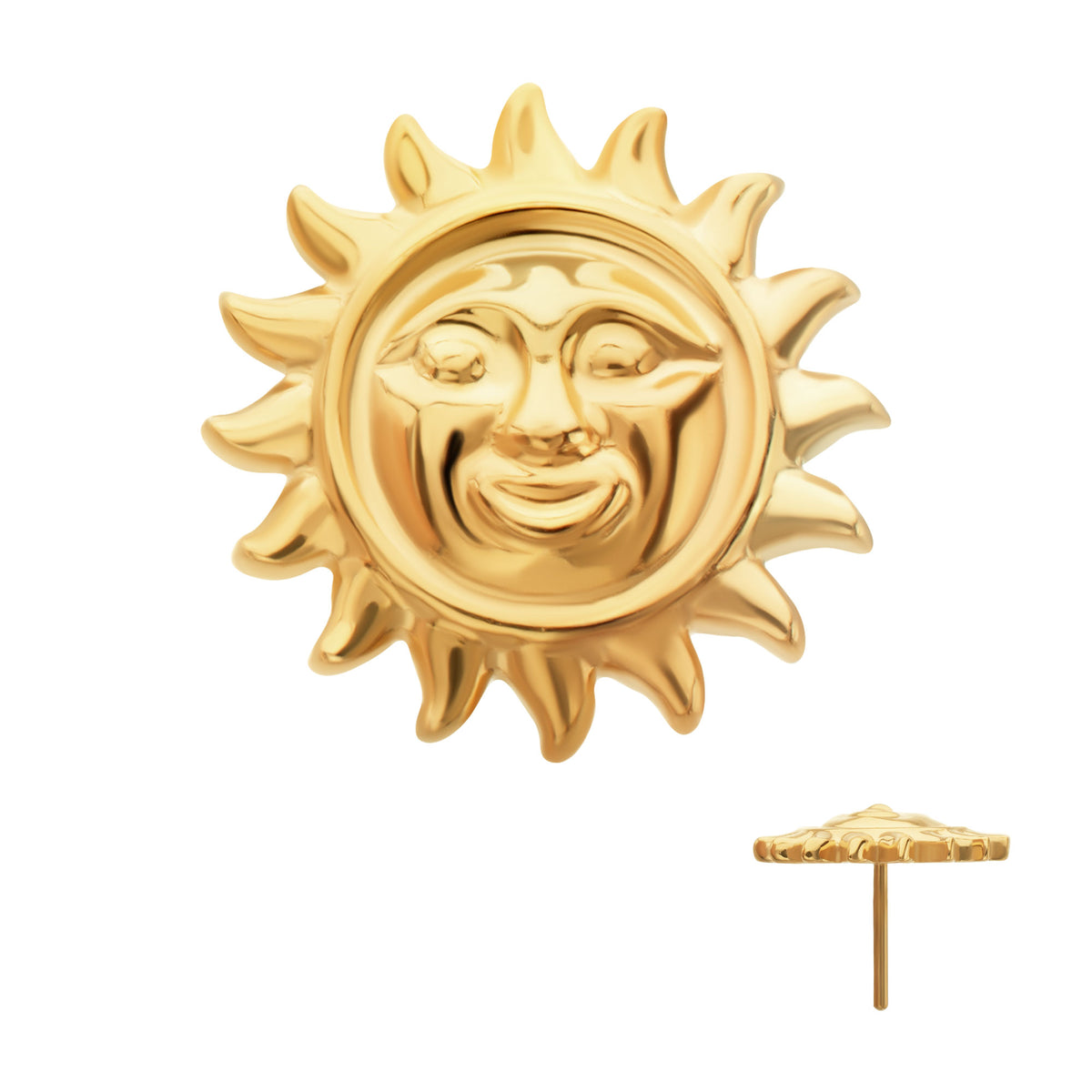 24Kt Gold PVD Titanium Threadless Sun Face Top