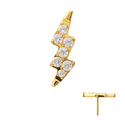 24Kt Gold PVD Titanium Threadless Lightning Bolt Top with Prong Set Gem