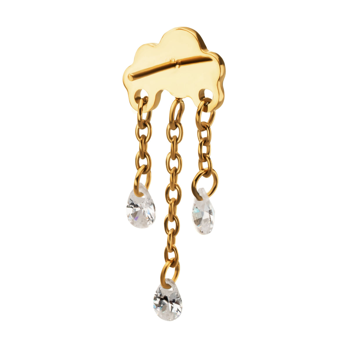 24Kt Gold PVD Titanium Threadless Cloud Top with Triple Floating CZ Dangle
