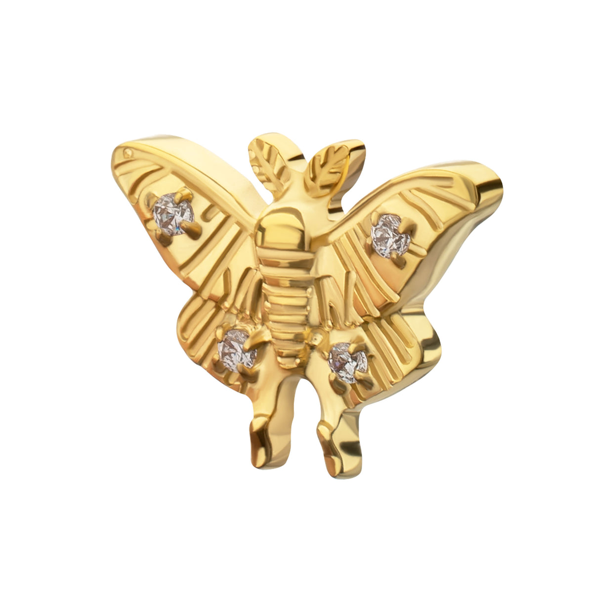 24kt Gold PVD Titanium Threadless Prong Set Gem Luna Moth Top