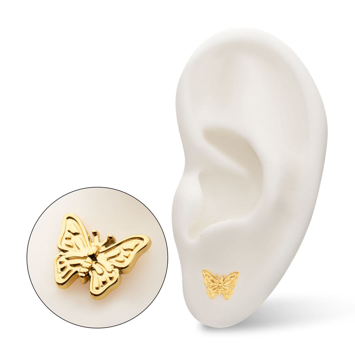 24kt Gold PVD Titanium Threadless Butterfly Top