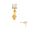 24kt Gold PVD Titanium Threadless 4-Prong Set Gem Top with Leaf Dangle