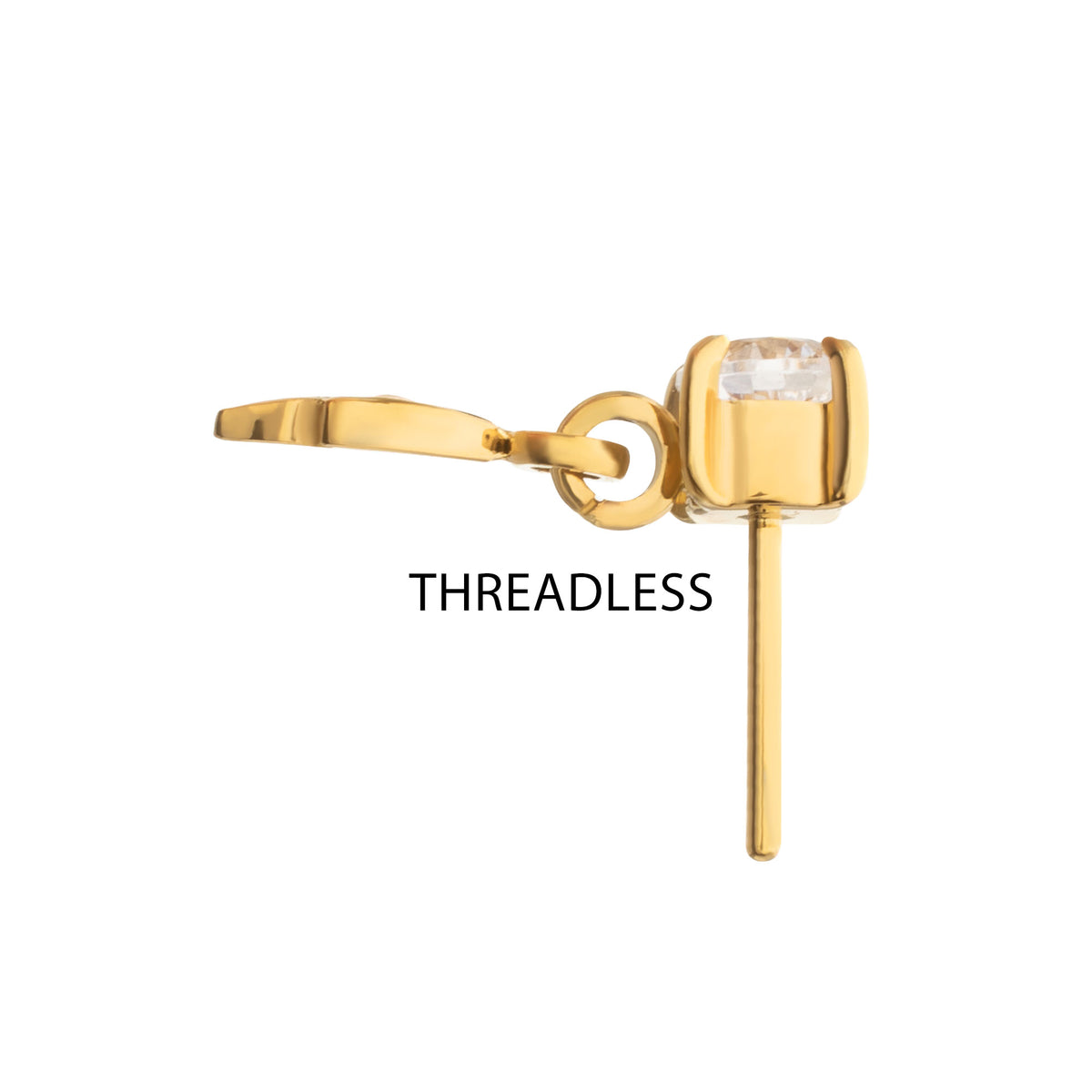 24kt Gold PVD Titanium Threadless 4-Prong Set Gem Top with Leaf Dangle