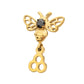 24kt Gold PVD Titanium Threadless Prong Set Black Gem Bee Top with Honeycomb Dangle