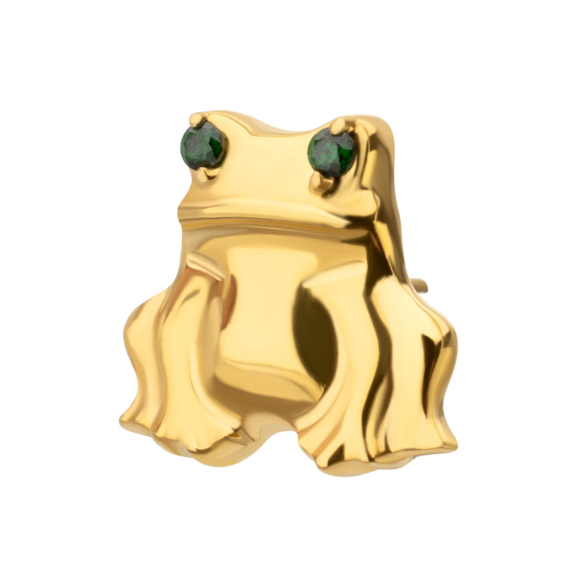 24kt Gold PVD Titanium Threadless Prong Set Emerald Green Gem Frog Top