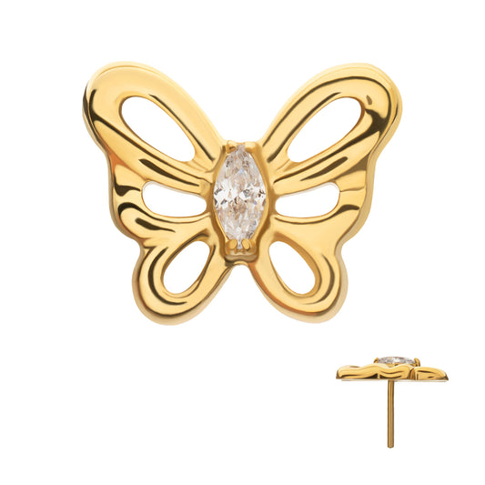 24kt Gold PVD Titanium Threadless Prong Set Marquise Gem Cut Out Flutter Butterfly Top