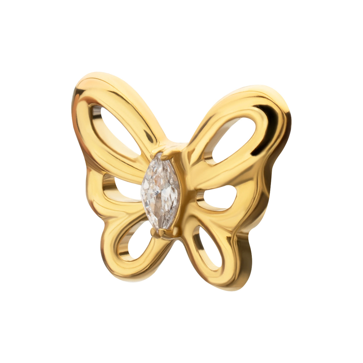 24kt Gold PVD Titanium Threadless Prong Set Marquise Gem Cut Out Flutter Butterfly Top