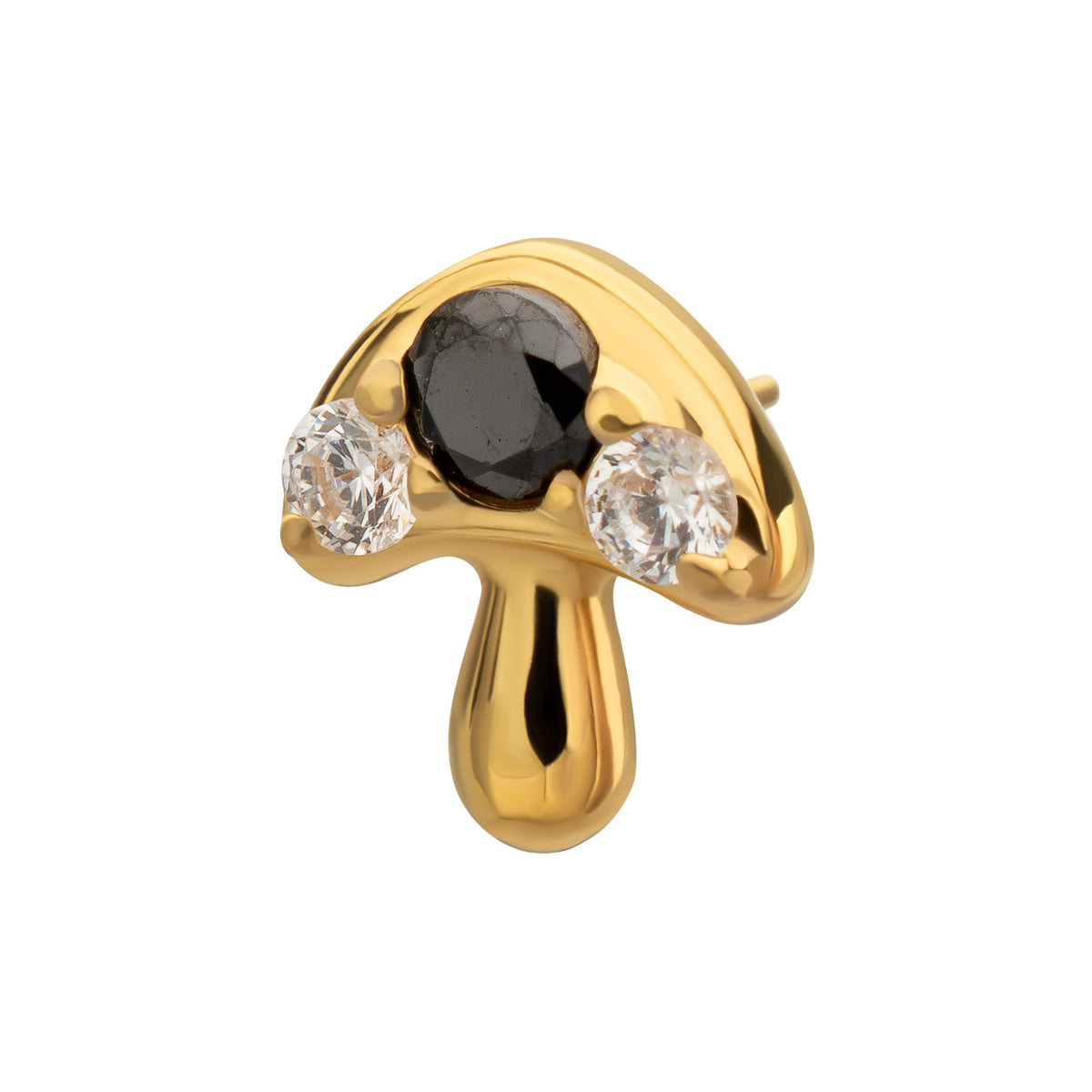 24kt Gold PVD Titanium Threadless Prong Set Triple Gem Mushroom Top