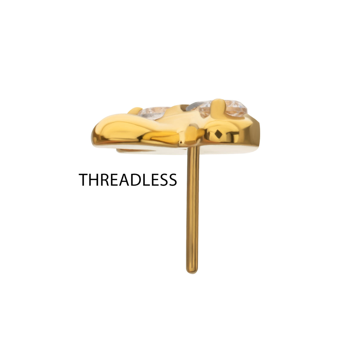 24kt Gold PVD Titanium Threadless Prong Set Triple Gem Mushroom Top
