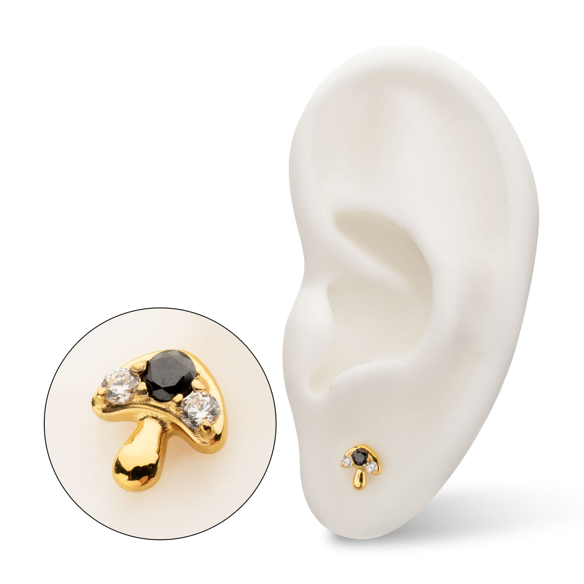 24kt Gold PVD Titanium Threadless Prong Set Triple Gem Mushroom Top
