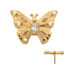 24kt Gold PVD Titanium Threadless Prong Set Gem Multi-Gem Butterfly Top