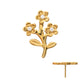 24kt Gold PVD Titanium Threadless Prong Set Gem Triple Flower & Stem Top