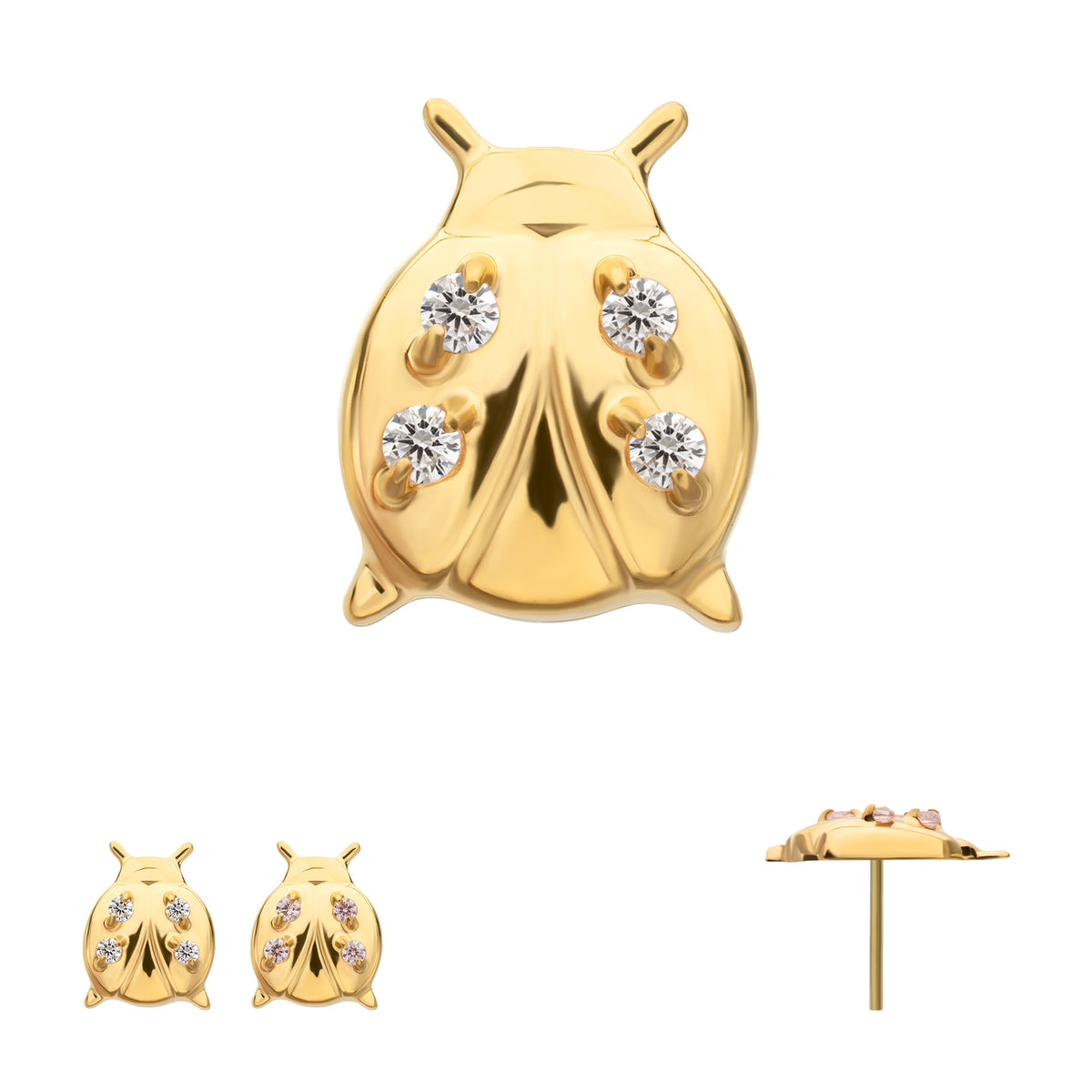 24kt Gold PVD Titanium Threadless Prong Set Gem Lucky Ladybug Top