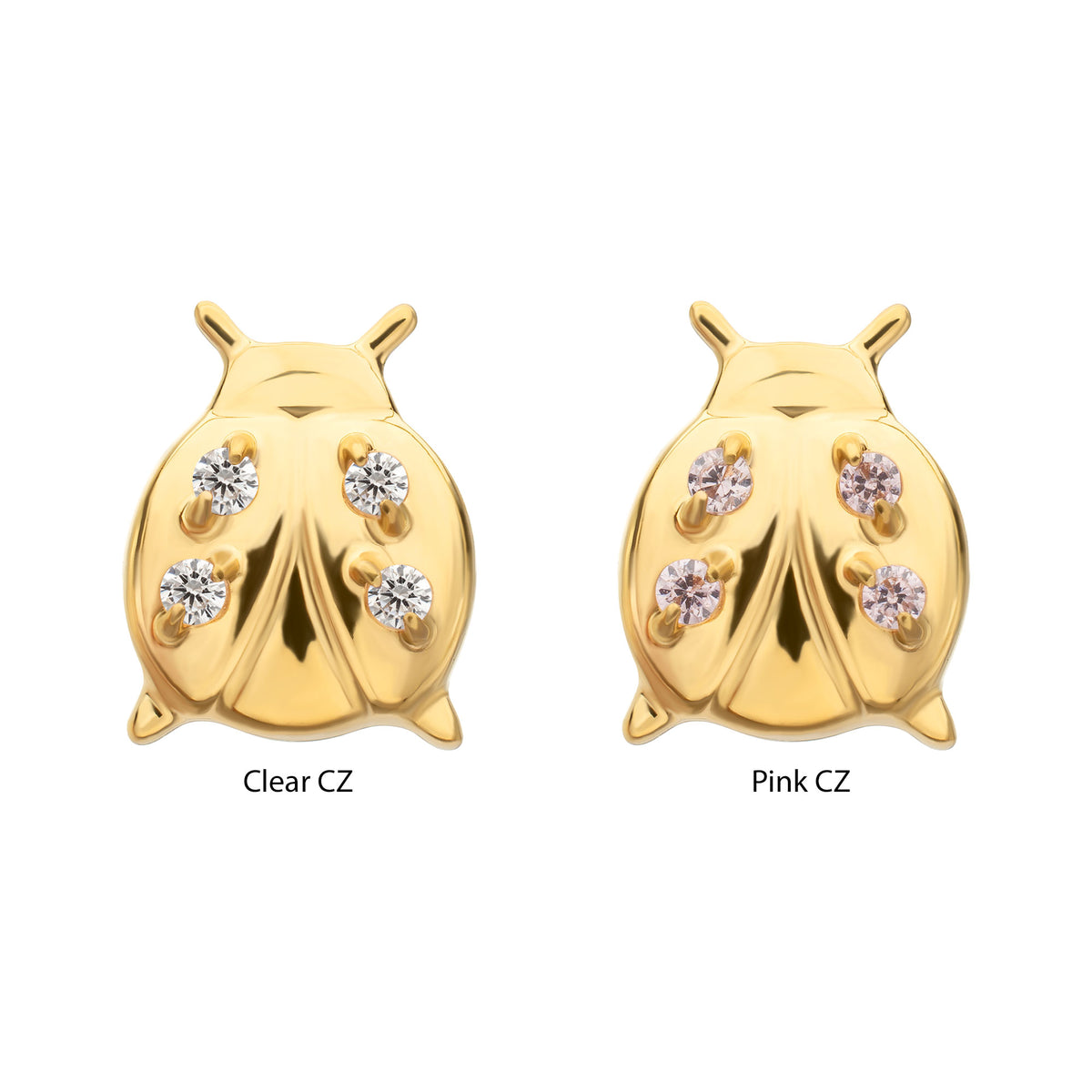 24kt Gold PVD Titanium Threadless Prong Set Gem Lucky Ladybug Top