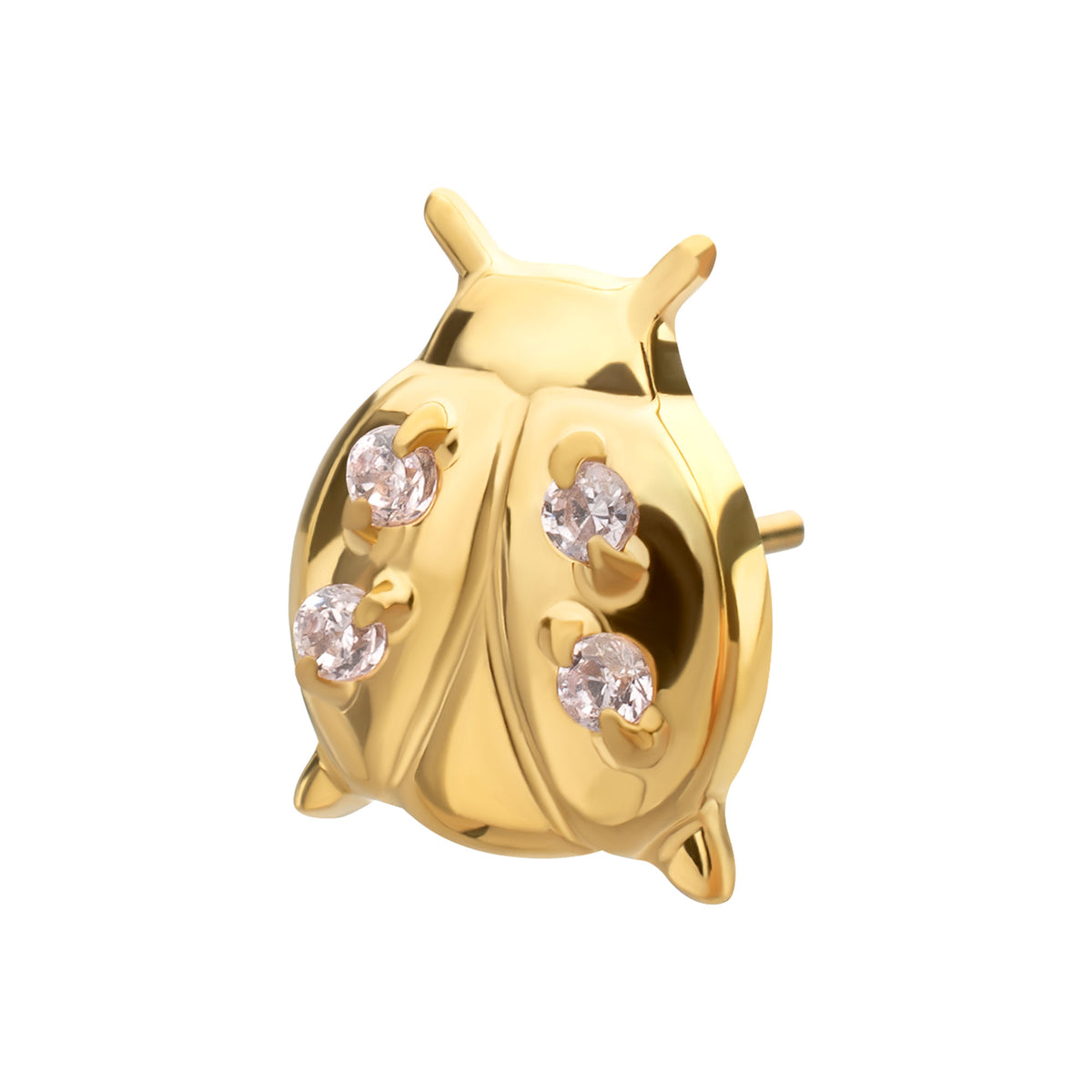 24kt Gold PVD Titanium Threadless Prong Set Gem Lucky Ladybug Top