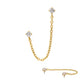 24Kt Gold PVD Titanium Threadless Double Prong Set Gem Top with Rolo Chain Dangle