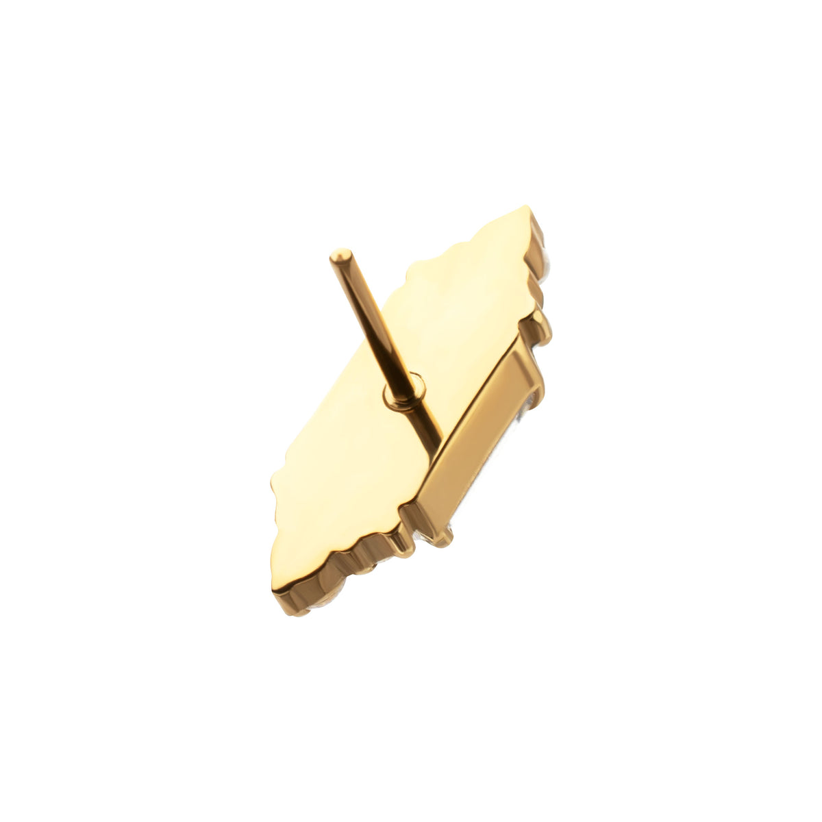 24kt Gold PVD Titanium Threadless Hexagon Top with Prong Set Round & Baguette Gem