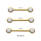 24Kt Gold PVD Titanium Threadless Bezel Set Gem End Nipple Barbell (One Side Fixed, One Side Threadless ) | Sold by piece