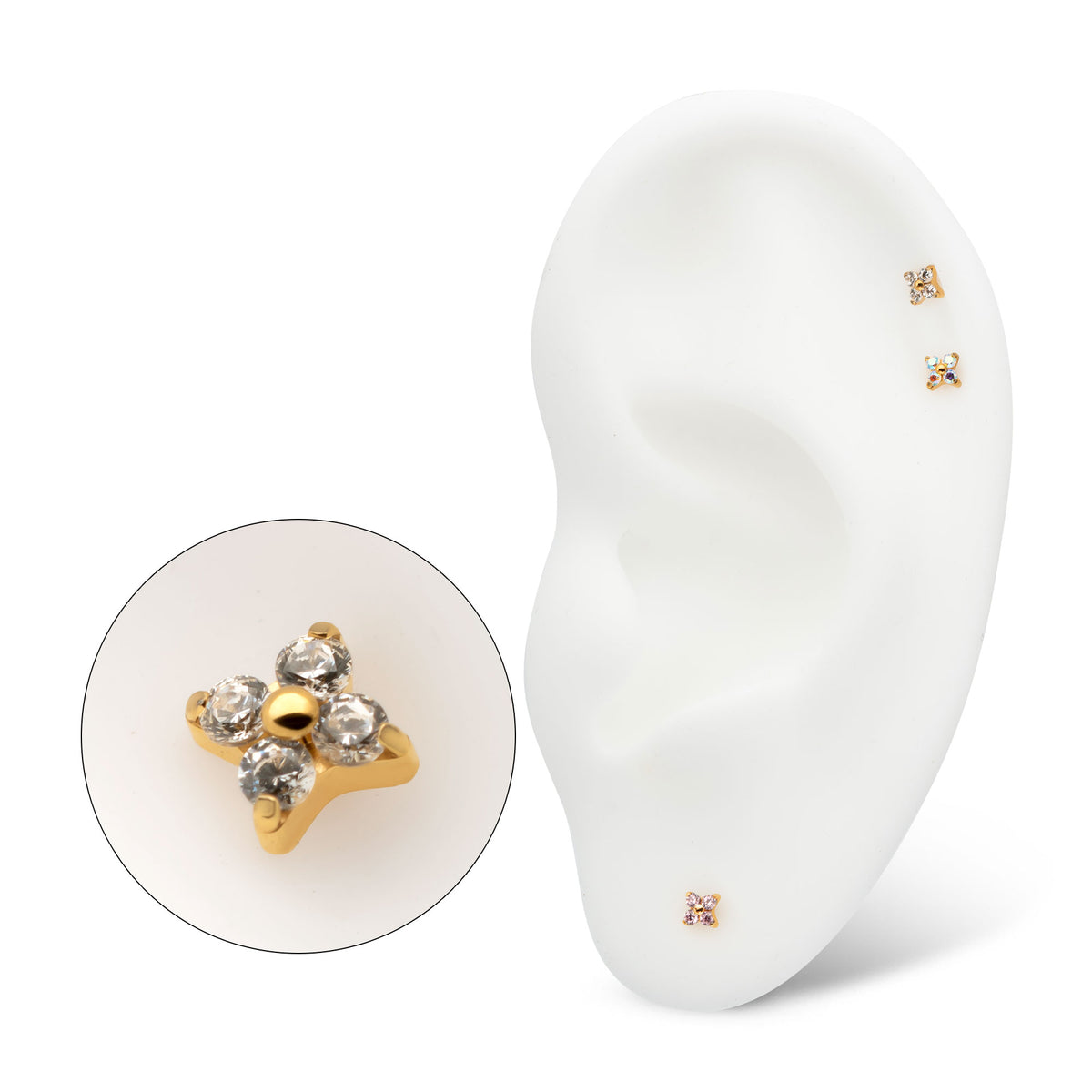 24Kt Gold PVD Titanium Threadless Low Profile Quadra Top