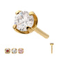 24Kt Gold PVD Titanium Threadless Flat Base Low Profile 4 Prong Round Gem Top