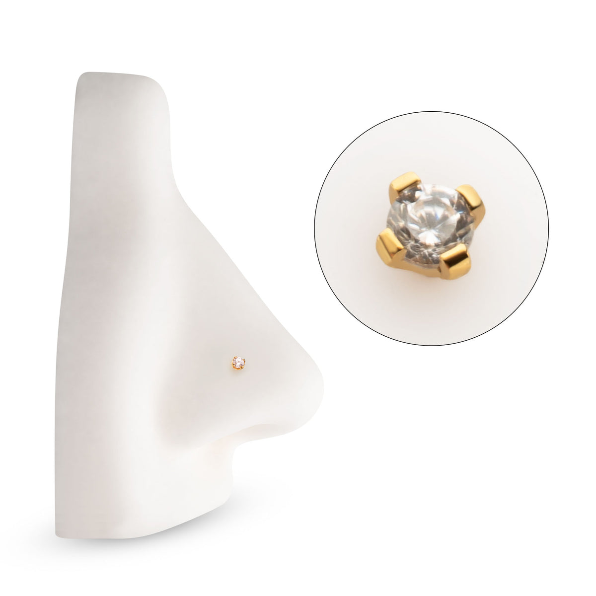 24Kt Gold PVD Titanium Threadless Flat Base Low Profile 4 Prong Round Gem Top