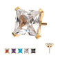 24Kt Gold PVD Titanium Threadless 4 Prong Princess Cut Gem Top