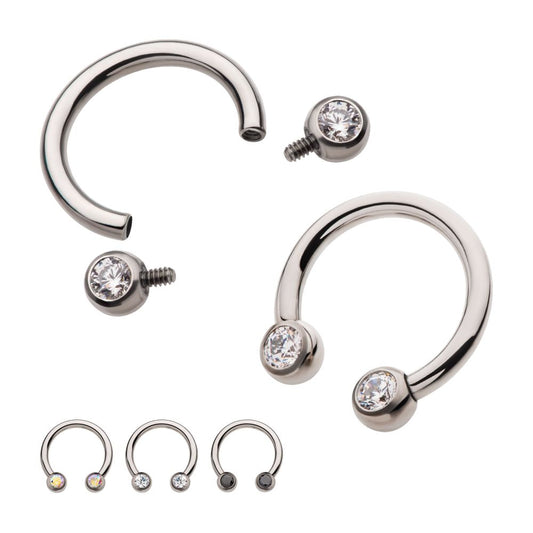Titanium Internally Threaded Forward Facing Bezel Set Round Gem Circular Barbell