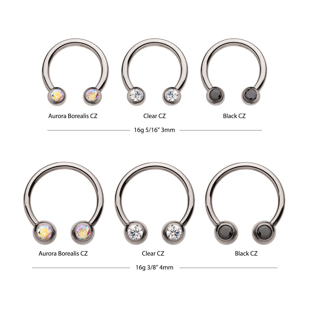 Titanium Internally Threaded Forward Facing Bezel Set Round Gem Circular Barbell