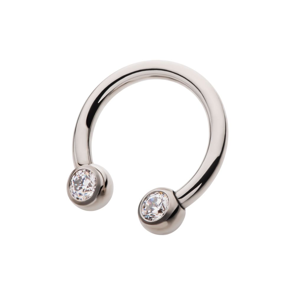 Titanium Internally Threaded Forward Facing Bezel Set Round Gem Circular Barbell