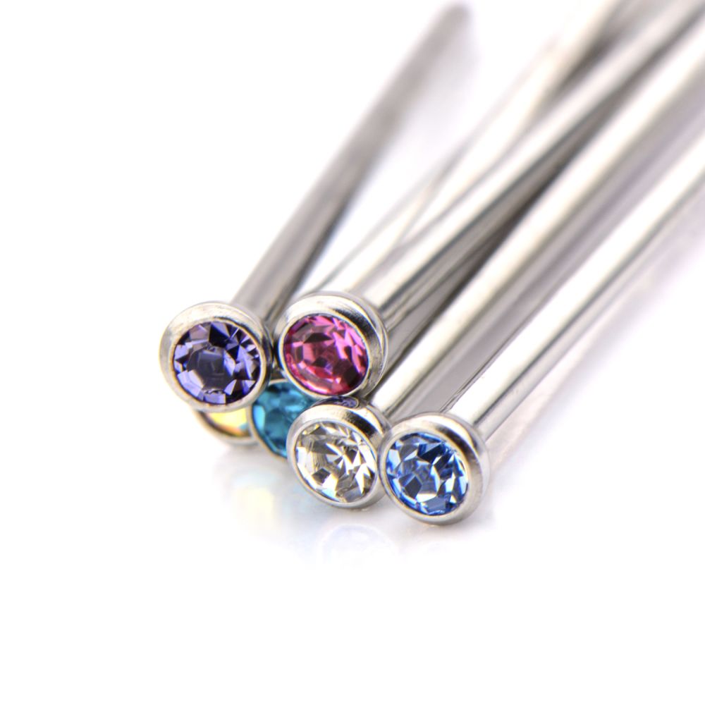 Titanium 2.5mm Bezel Set Preciosa Gem Nose Pin