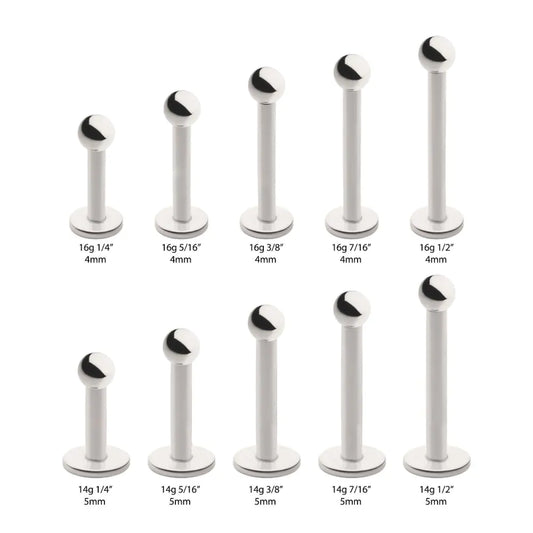 Titanium Internally Threaded Labret with 4mm Base and 3mm Ball