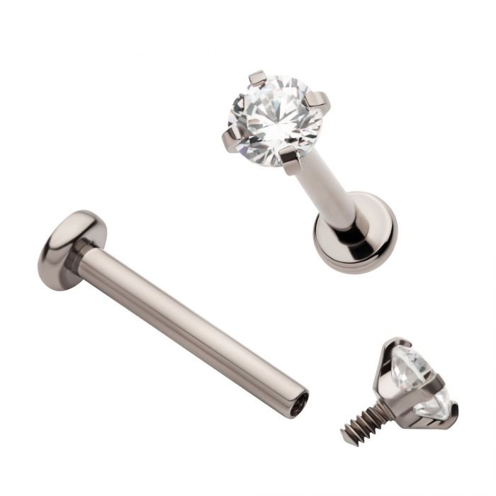 STERILIZED Titanium Internally Threaded Labret with Prong Set Champagne CZ Top & 2.5mm Base