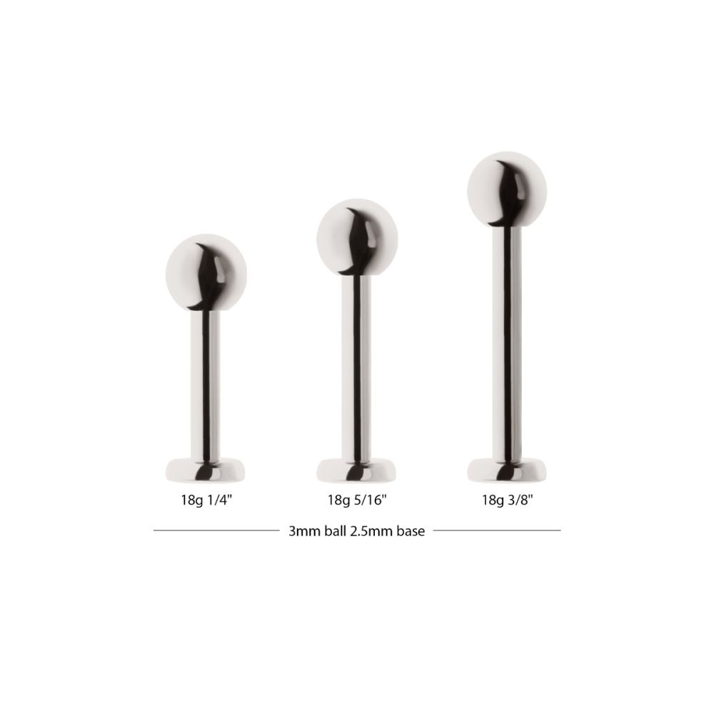 Titanium Internally Threaded Labret with 2.5mm Base and 3mm Ball