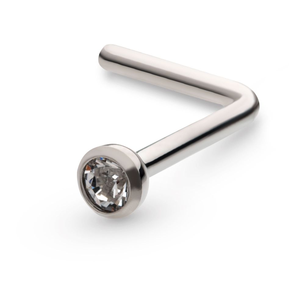 Titanium Bezel Set Swarovski Crystal L-Shape Nose Pin