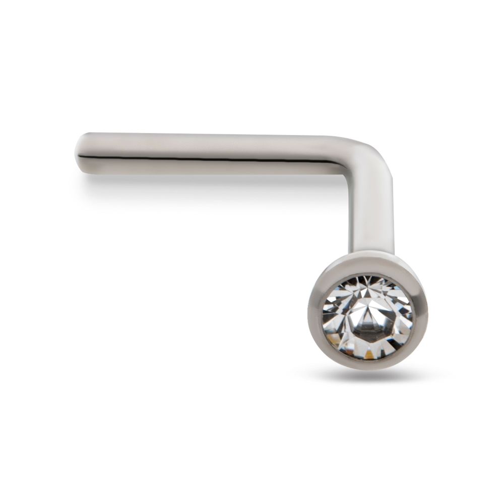 Titanium Bezel Set Swarovski Crystal L-Shape Nose Pin