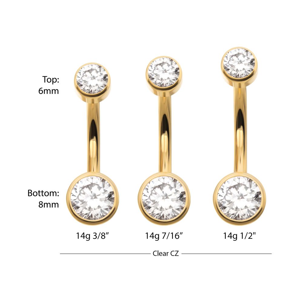 24Kt Gold PVD Titanium Internally Threaded Double Bezel Round with Smooth Rounded Back & Fixed Bottom Navel