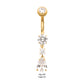 24Kt Gold PVD Titanium Internally Threaded Double Round Prong Set Gem with Teardrop Dangle Navel
