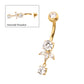 24Kt Gold PVD Titanium Internally Threaded Triple Marquise Gem Fan with Floating Round Gem Dangle Navel