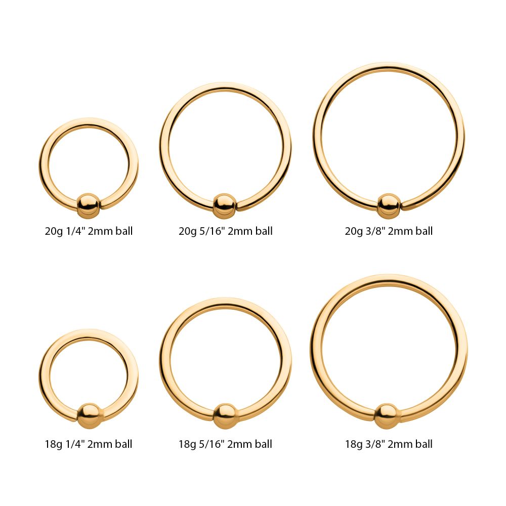 24Kt Gold PVD Titanium Captive Bead Ring with Attached Ball