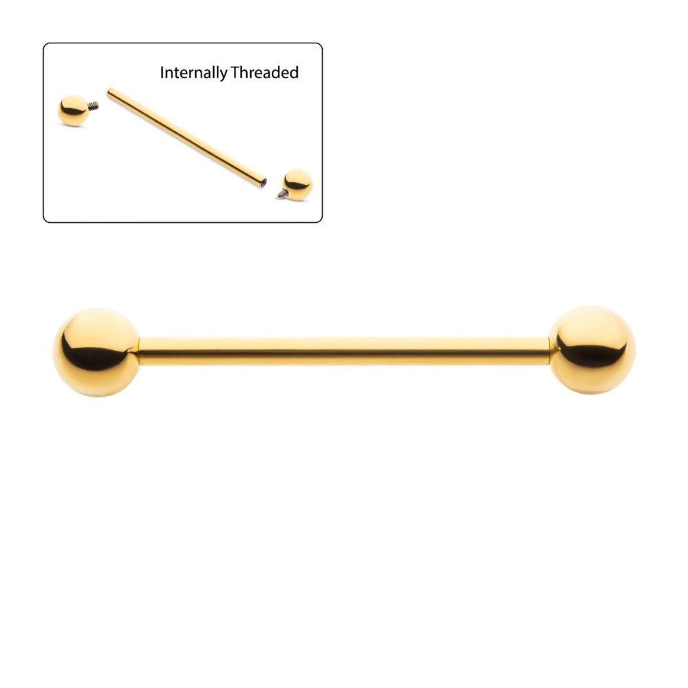 24KT Gold PVD Titanium Internally Threaded Industrial Barbell