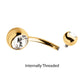24Kt Gold PVD Titanium Internally Threaded Double Bezel Set Swarovski Crystal Fixed Bottom Navel