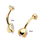 24KT Gold PVD Titanium Internally Threaded Double Prong Set Clear CZ Fixed Bottom Navel