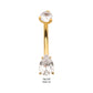 24Kt Gold PVD Titanium Internally Threaded Double Gem with Prong Set Teardrop Fixed Bottom Navel