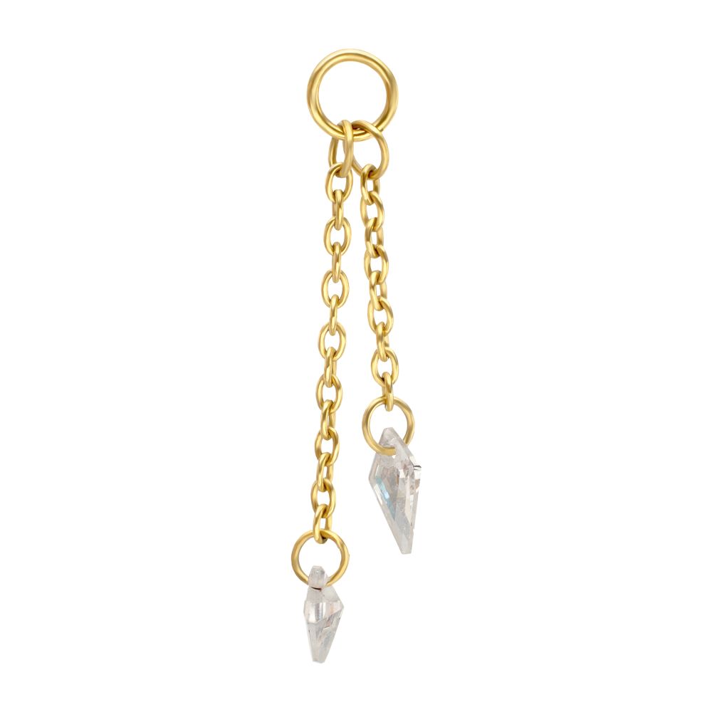 24Kt Gold PVD Titanium Floating CZ Double Kite Shape Gem Chain Dangle