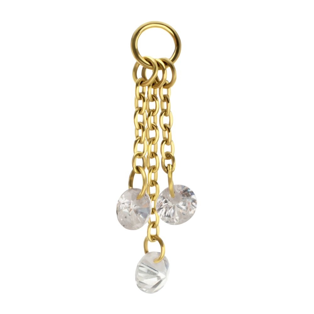 24Kt Gold PVD Titanium Floating CZ Triple Round Gem Chain Dangle