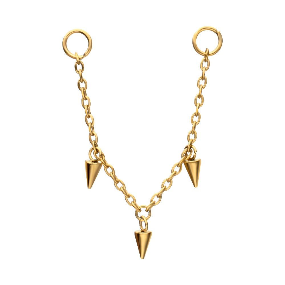 24Kt Gold PVD Titanium Triple Spike Rolo Chain Dangle
