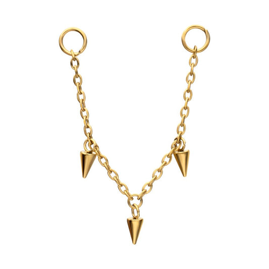 24Kt Gold PVD Titanium Triple Spike Rolo Chain Dangle