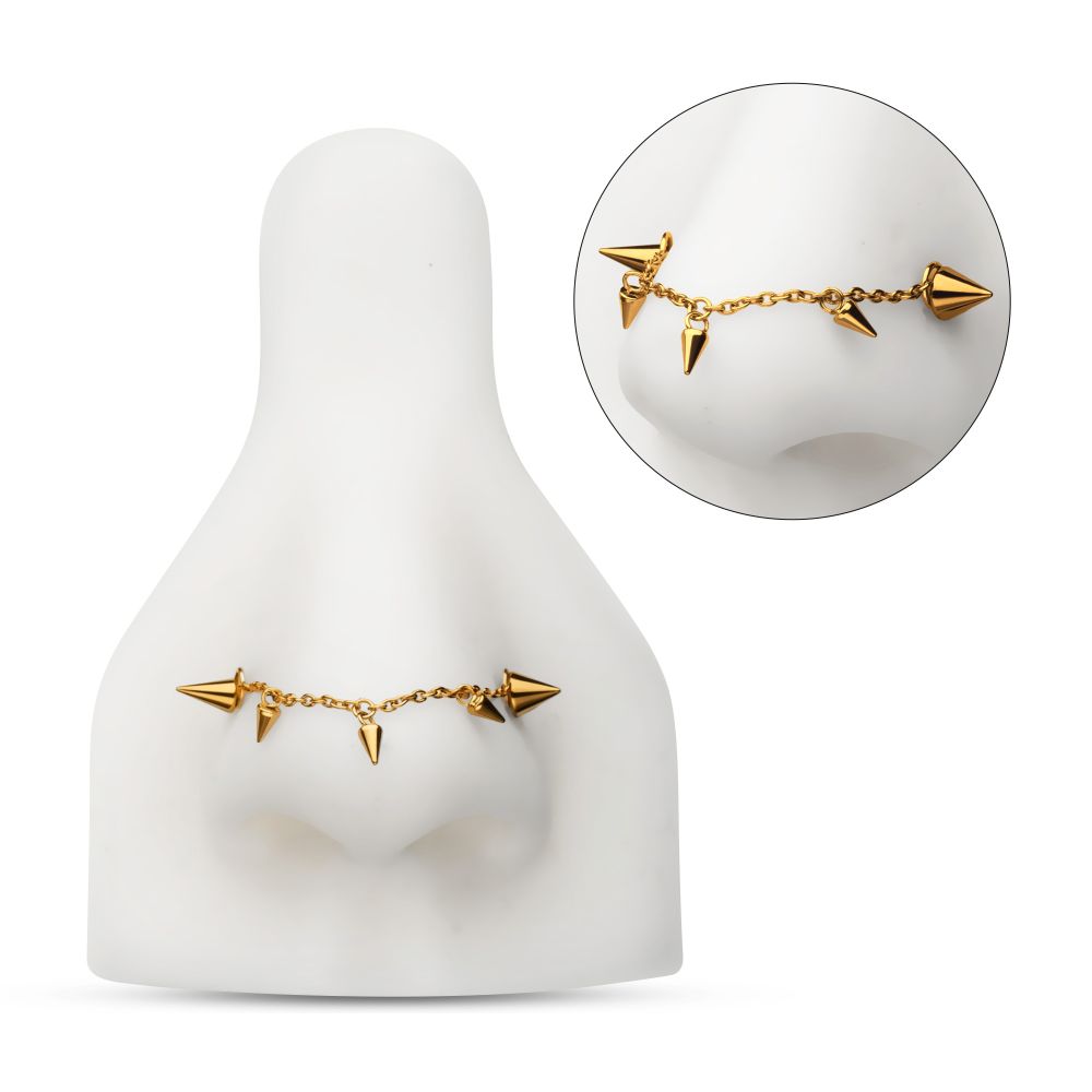 24Kt Gold PVD Titanium Triple Spike Rolo Chain Dangle